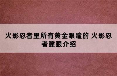 火影忍者里所有黄金眼瞳的 火影忍者瞳眼介绍